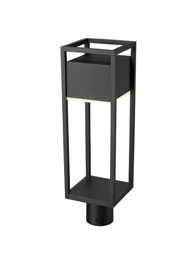 Z-Lite Barwick 6" W x 21" H 1-Light LED Black Outdoor Post Mount Fixture With Etched Glass Shade