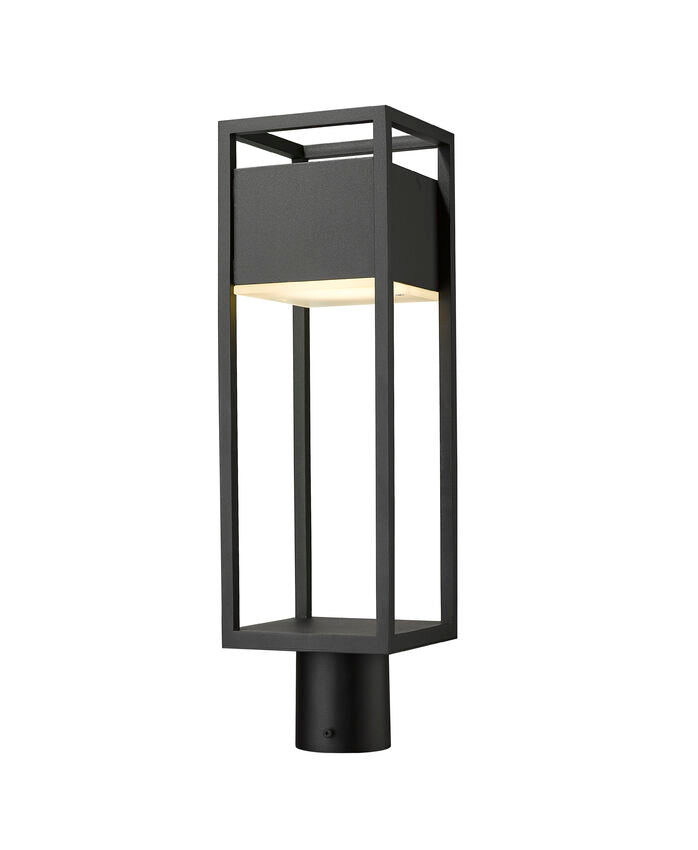 Z-Lite Barwick 6" W x 21" H 1-Light LED Black Outdoor Post Mount Fixture With Etched Glass Shade