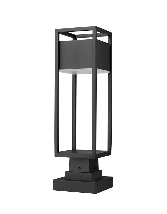 Z-Lite Barwick 6" W x 22" H 1-Light LED Black Outdoor Pier Mounted Fixture and Square Pier Mount Hardware With Etched Glass Shade