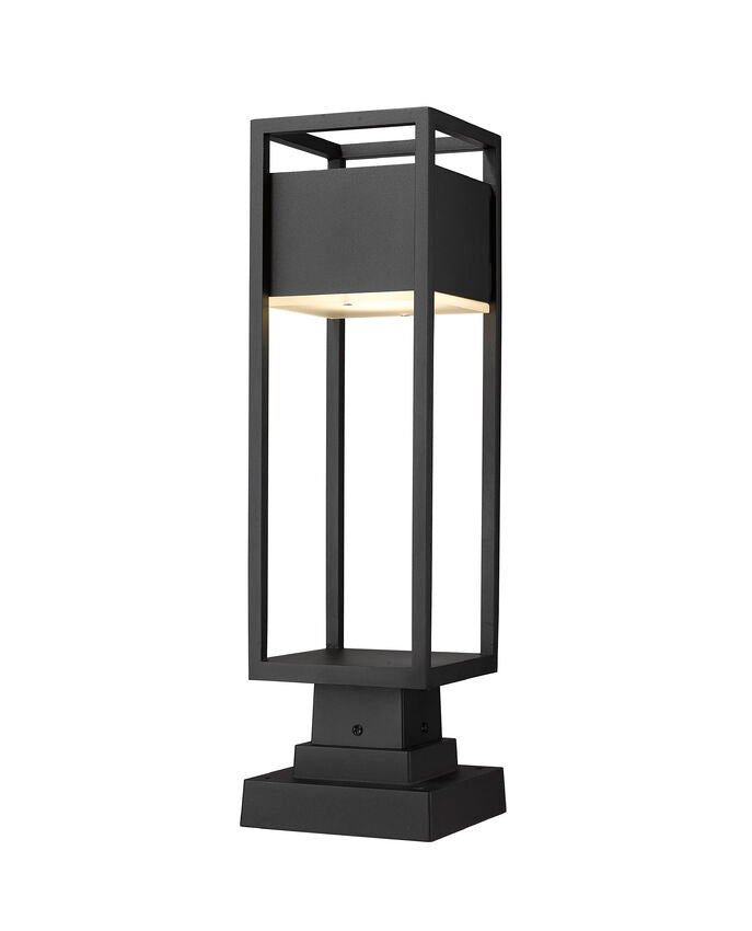 Z-Lite Barwick 6" W x 22" H 1-Light LED Black Outdoor Pier Mounted Fixture and Square Pier Mount Hardware With Etched Glass Shade