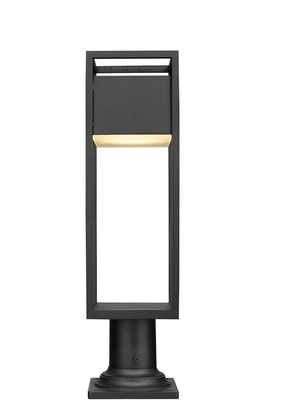 Z-Lite Barwick 6" W x 23" H 1-Light LED Black Outdoor Pier Mounted Fixture and Square Pier Mount Hardware With Etched Glass Shade
