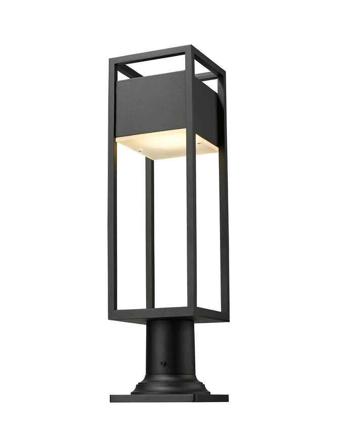 Z-Lite Barwick 6" W x 23" H 1-Light LED Black Outdoor Pier Mounted Fixture and Square Pier Mount Hardware With Etched Glass Shade
