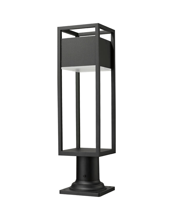 Z-Lite Barwick 6" W x 23" H 1-Light LED Black Outdoor Pier Mounted Fixture and Square Pier Mount Hardware With Etched Glass Shade