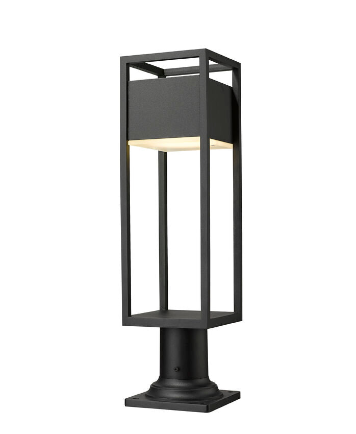 Z-Lite Barwick 6" W x 23" H 1-Light LED Black Outdoor Pier Mounted Fixture and Square Pier Mount Hardware With Etched Glass Shade