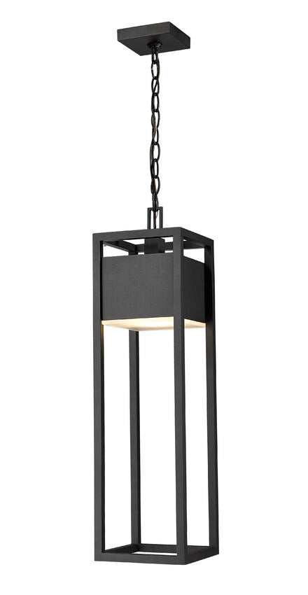 Z-Lite Barwick 7" 1-Light LED Black Aluminum Outdoor Chain Mount Ceiling Fixture With Etched Glass Shade
