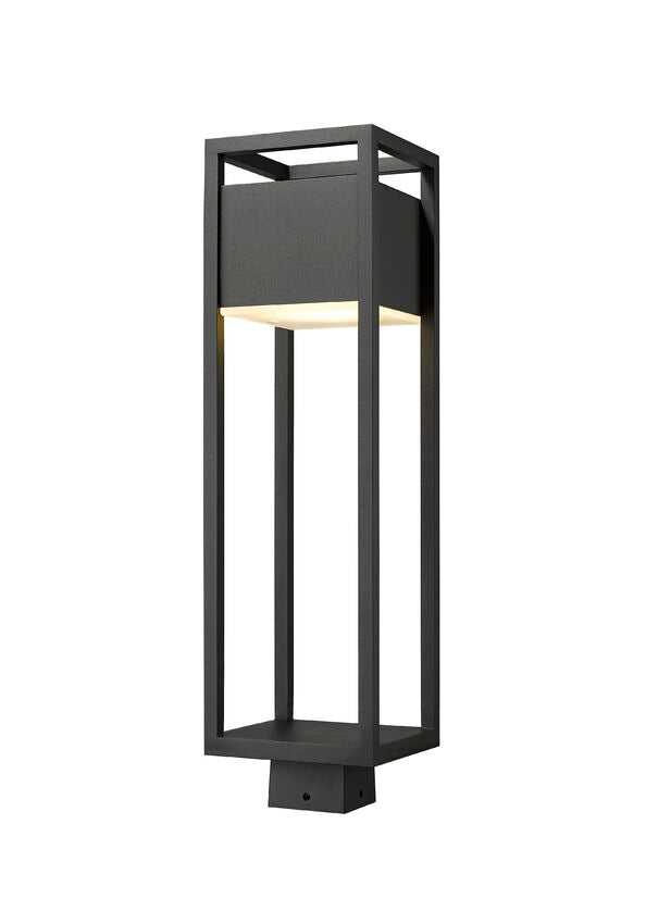 Z-Lite Barwick 7" W x 26" H 1-Light LED Black Outdoor Post Mount Fixture With Etched Glass Shade