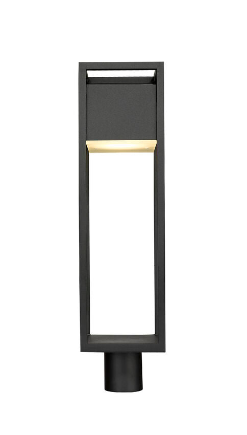Z-Lite Barwick 7" W x 27" H 1-Light LED Black Outdoor Post Mount Fixture With Etched Glass Shade
