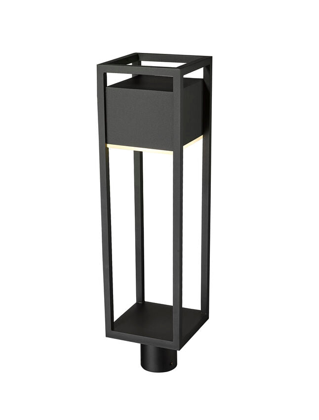 Z-Lite Barwick 7" W x 27" H 1-Light LED Black Outdoor Post Mount Fixture With Etched Glass Shade