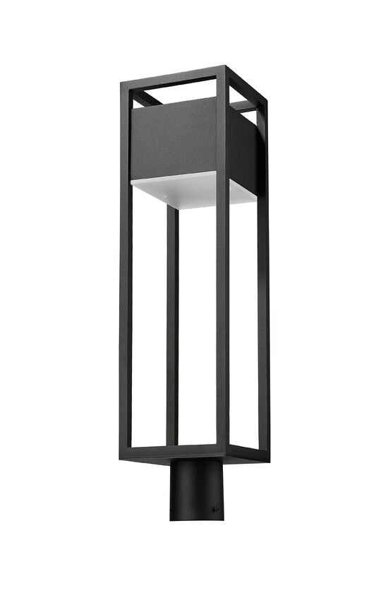 Z-Lite Barwick 7" W x 27" H 1-Light LED Black Outdoor Post Mount Fixture With Etched Glass Shade