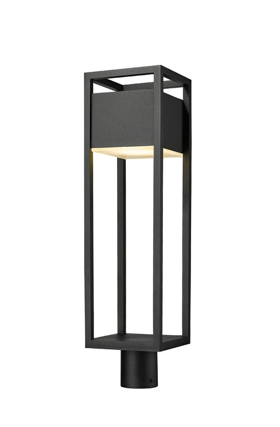 Z-Lite Barwick 7" W x 27" H 1-Light LED Black Outdoor Post Mount Fixture With Etched Glass Shade