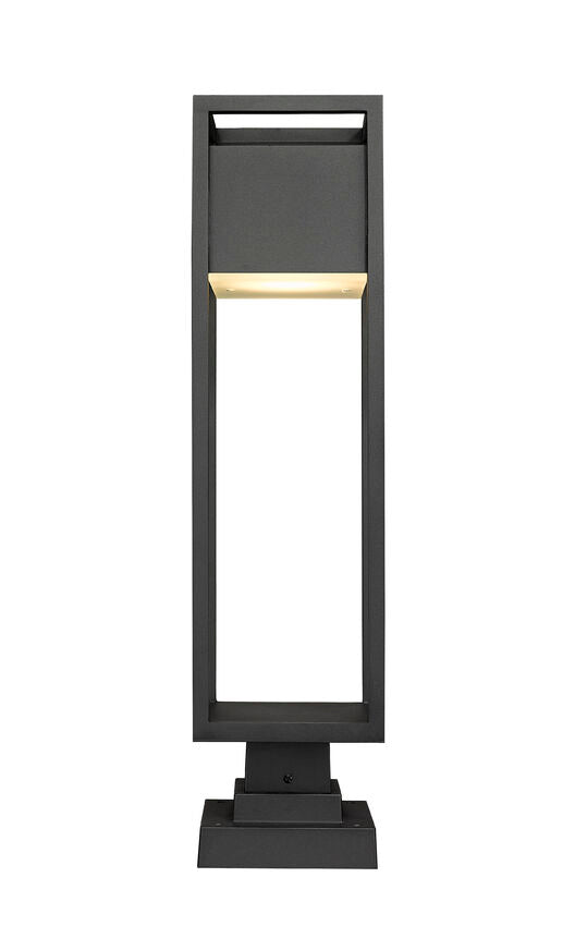 Z-Lite Barwick 7" W x 28" H 1-Light LED Black Outdoor Pier Mounted Fixture and Square Pier Mount Hardware With Etched Glass Shade