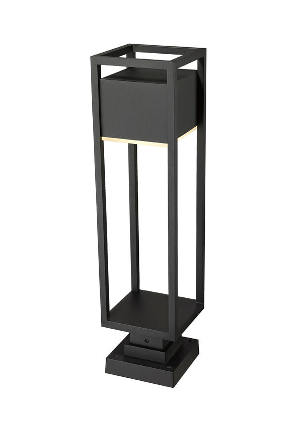 Z-Lite Barwick 7" W x 28" H 1-Light LED Black Outdoor Pier Mounted Fixture and Square Pier Mount Hardware With Etched Glass Shade