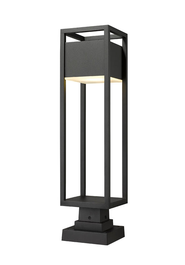 Z-Lite Barwick 7" W x 28" H 1-Light LED Black Outdoor Pier Mounted Fixture and Square Pier Mount Hardware With Etched Glass Shade