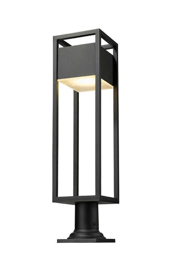 Z-Lite Barwick 7" W x 29" H 1-Light LED Black Outdoor Pier Mounted Fixture and Square Pier Mount Hardware With Etched Glass Shade