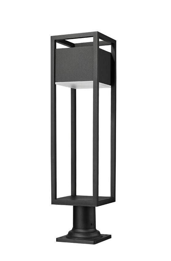 Z-Lite Barwick 7" W x 29" H 1-Light LED Black Outdoor Pier Mounted Fixture and Square Pier Mount Hardware With Etched Glass Shade