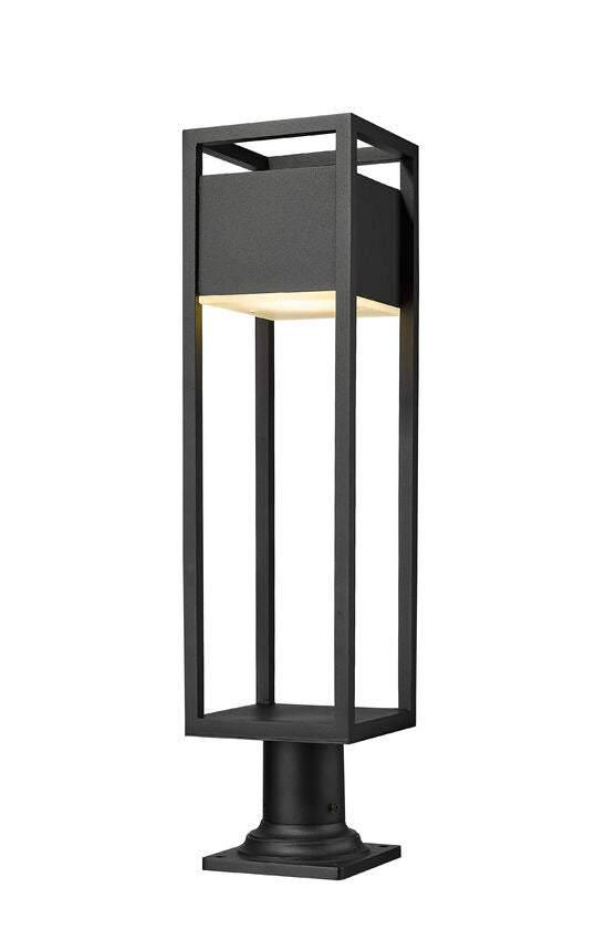 Z-Lite Barwick 7" W x 29" H 1-Light LED Black Outdoor Pier Mounted Fixture and Square Pier Mount Hardware With Etched Glass Shade