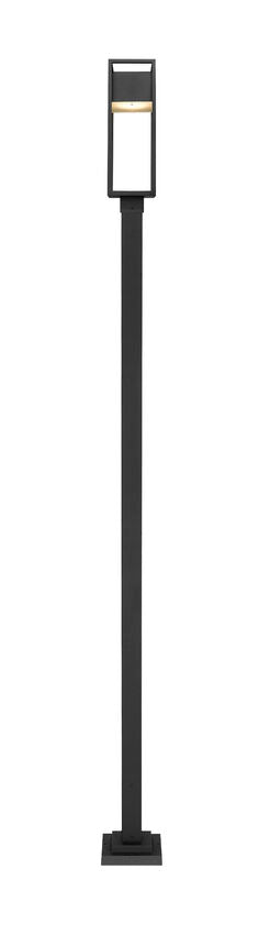 Z-Lite Barwick 9" W x 114" H 1-Light LED-Integrated Black Aluminum Frame Etched Glass Shade Outdoor Post Mounted Fixture