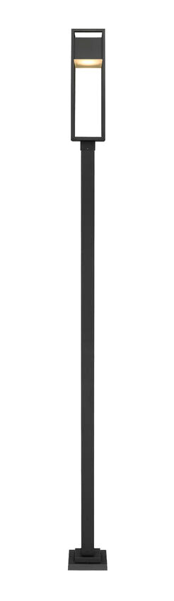 Z-Lite Barwick 9" W x 120" H 1-Light LED-Integrated Black Aluminum Frame Etched Glass Shade Outdoor Post Mounted Fixture
