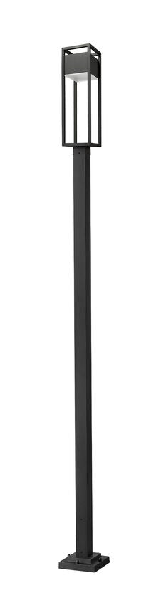 Z-Lite Barwick 9" W x 120" H 1-Light LED-Integrated Black Aluminum Frame Etched Glass Shade Outdoor Post Mounted Fixture