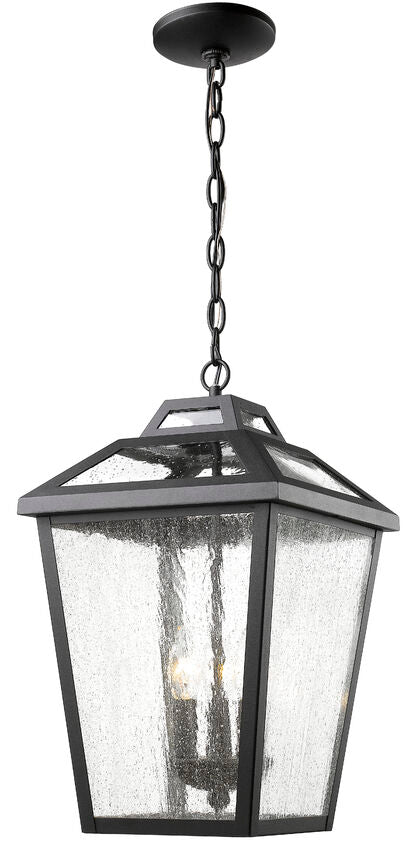 Z-Lite Bayland 11" 3-Light Black Aluminum Outdoor Chain Mount Ceiling Fixture With Clear Seedy Glass Shade
