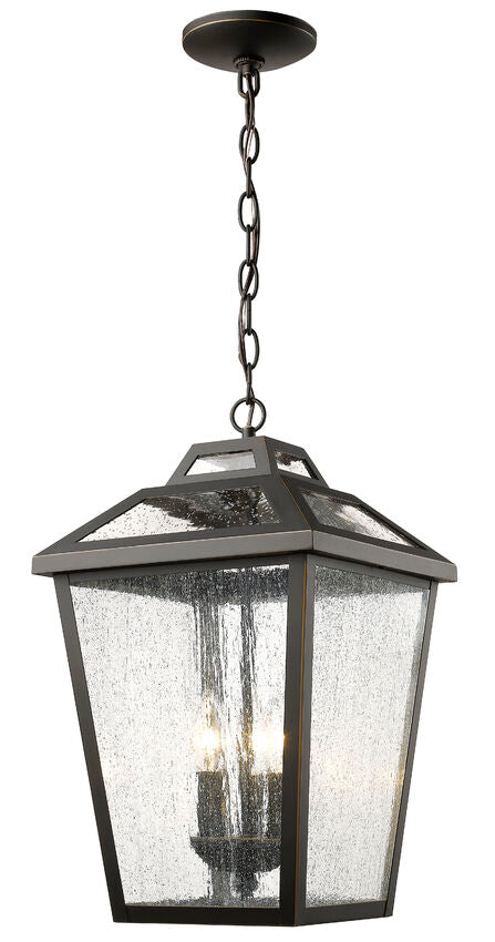 Z-Lite Bayland 11" 3-Light Oil Rubbed Bronze Aluminum Outdoor Chain Mount Ceiling Fixture With Clear Seedy Glass Shade