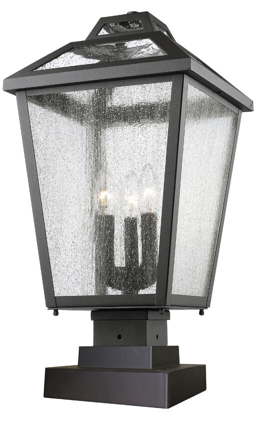Z-Lite Bayland 11" W x 22" H 3-Light Black Outdoor Pier Mounted Fixture and Square Pier Mount Hardware With Clear Seedy Glass Shade