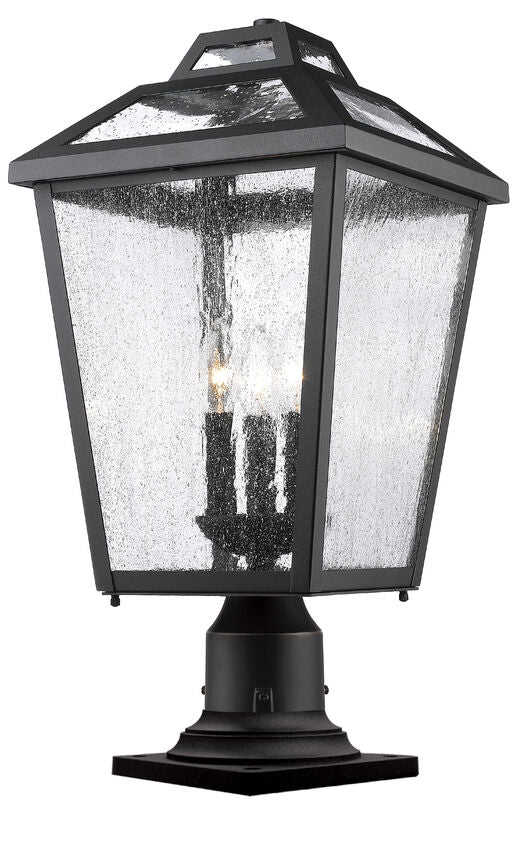 Z-Lite Bayland 11" W x 23" H 3-Light Black Outdoor Pier Mounted Fixture and Square Pier Mount Hardware With Clear Seedy Glass Shade