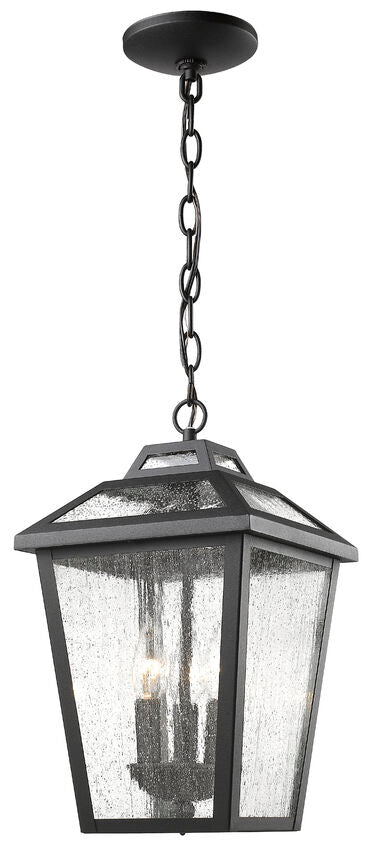 Z-Lite Bayland 9" 3-Light Black Aluminum Outdoor Chain Mount Ceiling Fixture With Clear Seedy Glass Shade