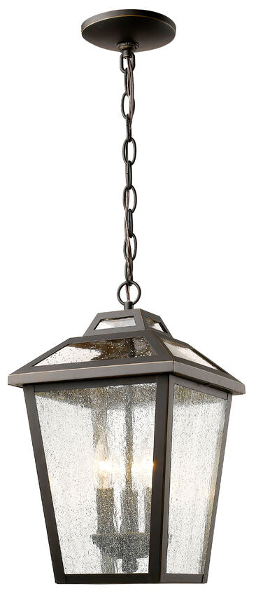 Z-Lite Bayland 9" 3-Light Oil Rubbed Bronze Aluminum Outdoor Chain Mount Ceiling Fixture With Clear Seedy Glass Shade