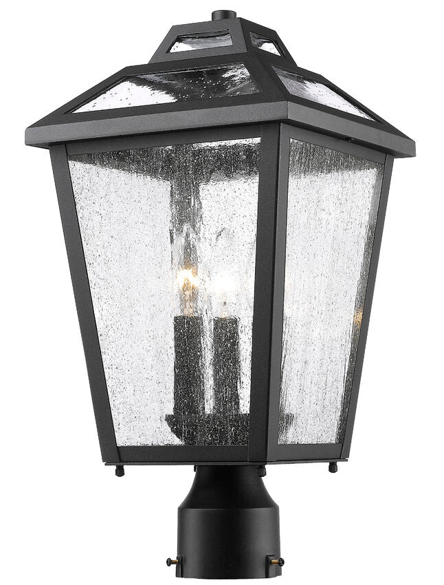 Z-Lite Bayland 9" W x 18" H 3-Light Black Outdoor Post Mount Fixture With Clear Seedy Shade