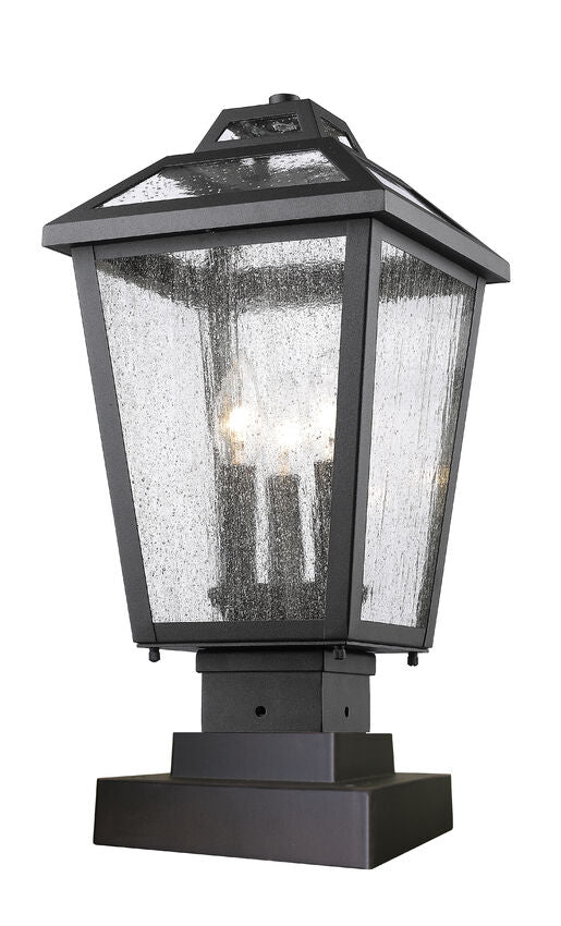 Z-Lite Bayland 9" W x 19" H 3-Light Black Outdoor Pier Mounted Fixture and Square Pier Mount Hardware With Clear Seedy Glass Shade