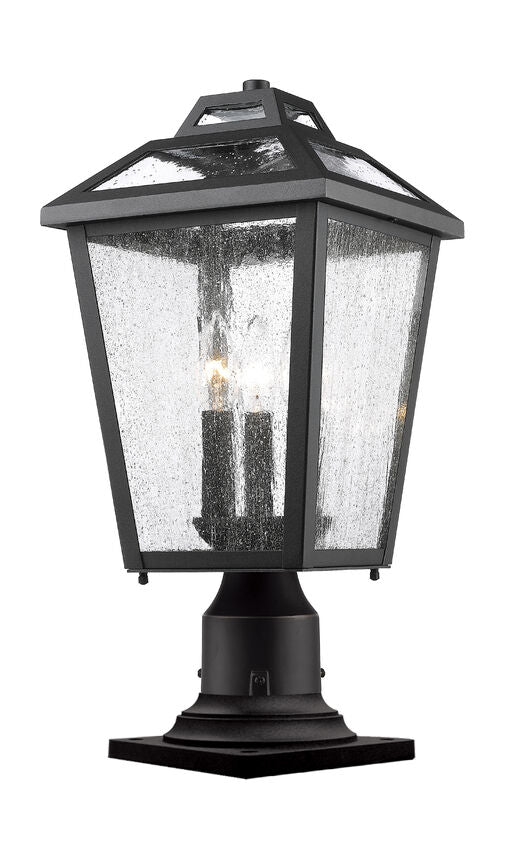 Z-Lite Bayland 9" W x 20" H 3-Light Black Outdoor Pier Mounted Fixture and Square Pier Mount Hardware With Clear Seedy Glass Shade