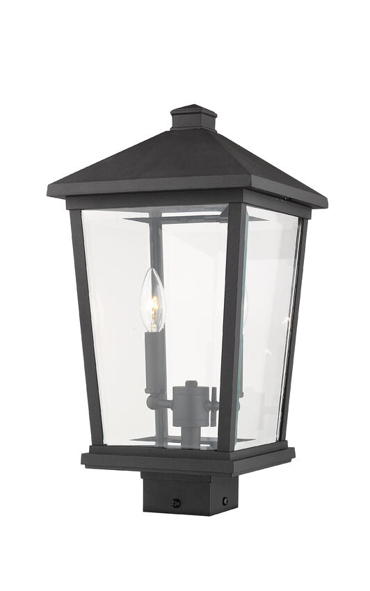 Z-Lite Beacon 10" 2-Light Black Outdoor Post Mount Fixture With Clear Beveled Glass Shade
