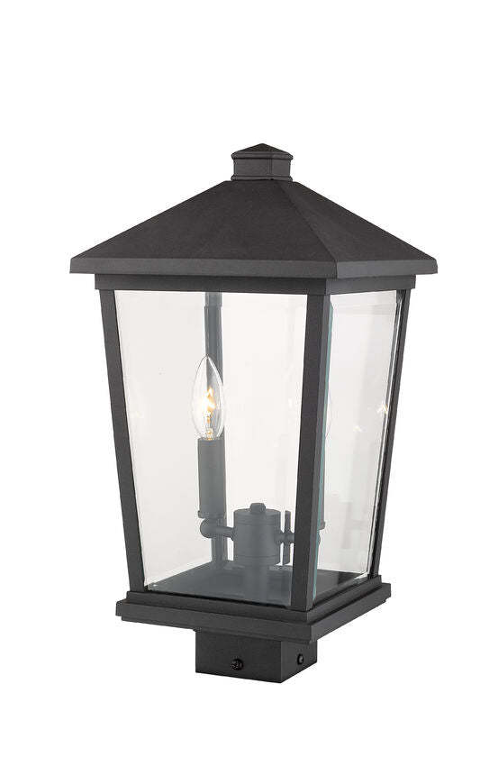 Z-Lite Beacon 10" 2-Light Black Outdoor Post Mount Fixture With Clear Beveled Glass Shade
