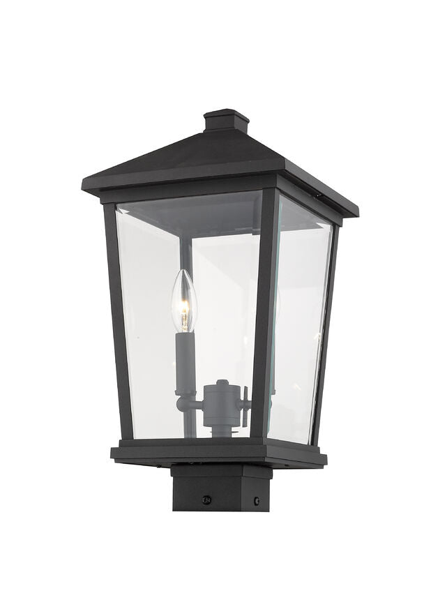 Z-Lite Beacon 10" 2-Light Black Outdoor Post Mount Fixture With Clear Beveled Glass Shade