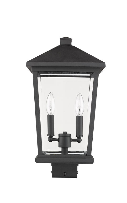 Z-Lite Beacon 10" 2-Light Black Outdoor Post Mount Fixture With Clear Beveled Glass Shade