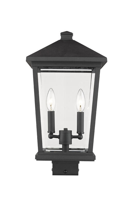 Z-Lite Beacon 10" 2-Light Black Outdoor Post Mount Fixture With Clear Beveled Glass Shade