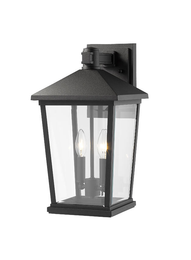Z-Lite Beacon 10" 2-Light Black Outdoor Wall Sconce With Clear Beveled Glass Shade