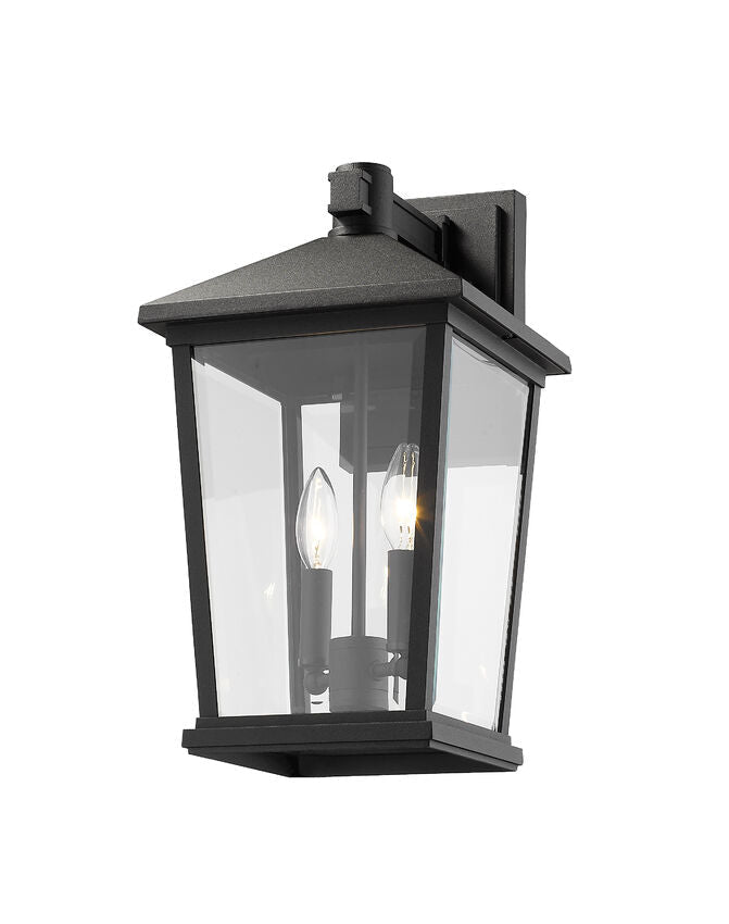 Z-Lite Beacon 10" 2-Light Black Outdoor Wall Sconce With Clear Beveled Glass Shade