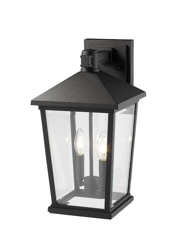 Z-Lite Beacon 10" 2-Light Black Outdoor Wall Sconce With Clear Beveled Glass Shade