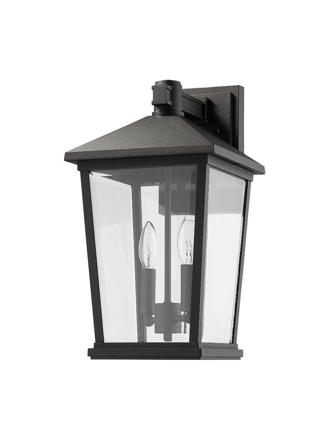 Z-Lite Beacon 10" 2-Light Black Outdoor Wall Sconce With Clear Beveled Glass Shade