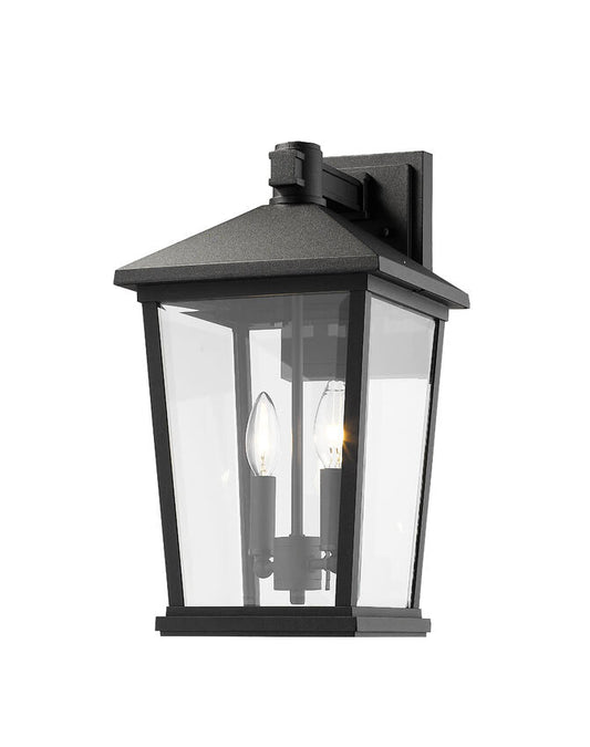 Z-Lite Beacon 10" 2-Light Black Outdoor Wall Sconce With Clear Beveled Glass Shade