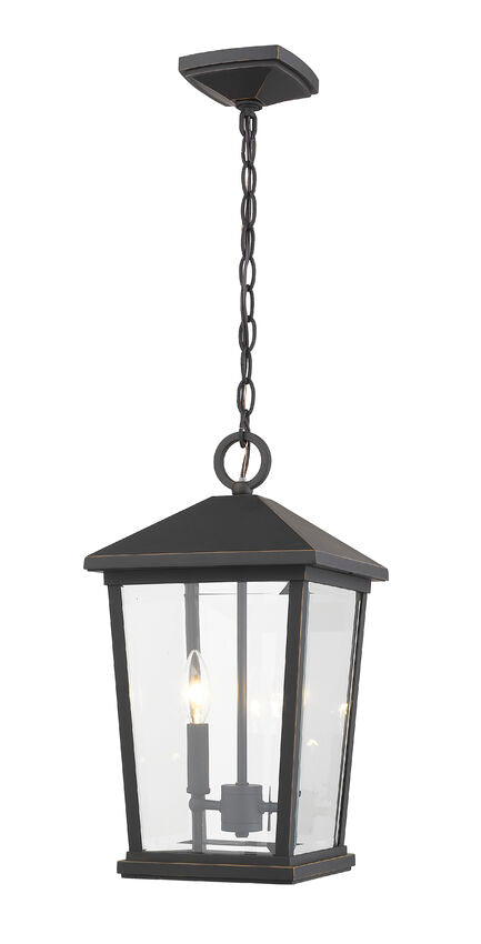 Z-Lite Beacon 10" 2-Light Oil Rubbed Bronze Aluminum Outdoor Chain Mount Ceiling Fixture With Clear Beveled Glass Shade