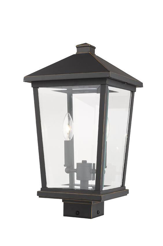 Z-Lite Beacon 10" 2-Light Oil Rubbed Bronze Outdoor Post Mount Fixture With Clear Beveled Glass Shade