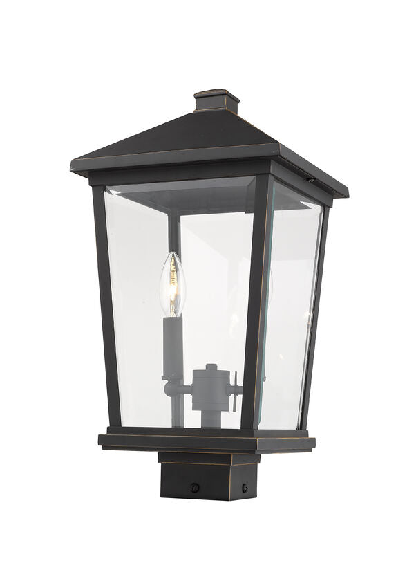 Z-Lite Beacon 10" 2-Light Oil Rubbed Bronze Outdoor Post Mount Fixture With Clear Beveled Glass Shade
