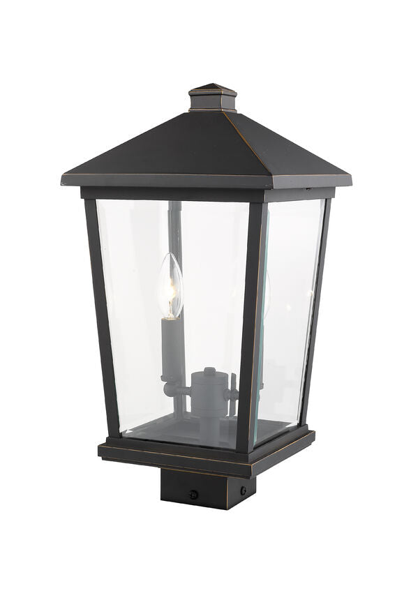 Z-Lite Beacon 10" 2-Light Oil Rubbed Bronze Outdoor Post Mount Fixture With Clear Beveled Glass Shade