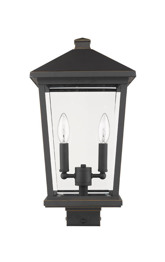 Z-Lite Beacon 10" 2-Light Oil Rubbed Bronze Outdoor Post Mount Fixture With Clear Beveled Glass Shade