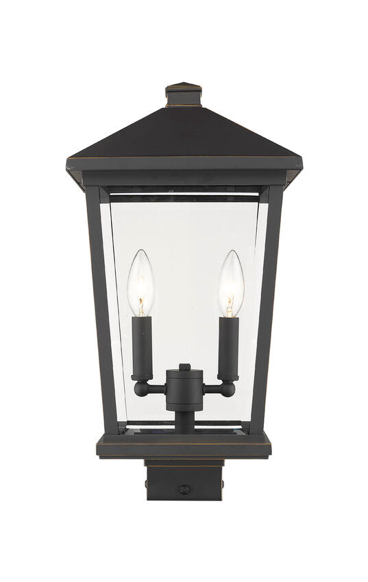 Z-Lite Beacon 10" 2-Light Oil Rubbed Bronze Outdoor Post Mount Fixture With Clear Beveled Glass Shade