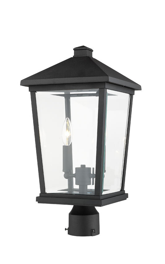 Z-Lite Beacon 10" W x 20" H 2-Light Black Outdoor Post Mount Fixture With Clear Beveled Glass Shade