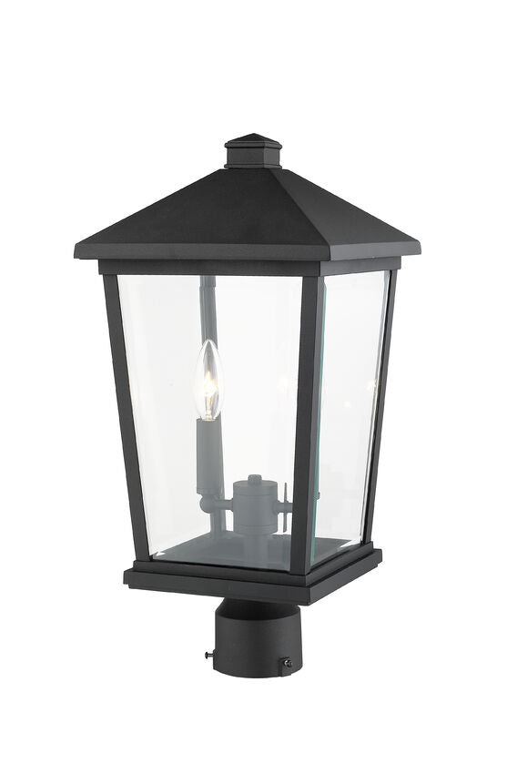 Z-Lite Beacon 10" W x 20" H 2-Light Black Outdoor Post Mount Fixture With Clear Beveled Glass Shade